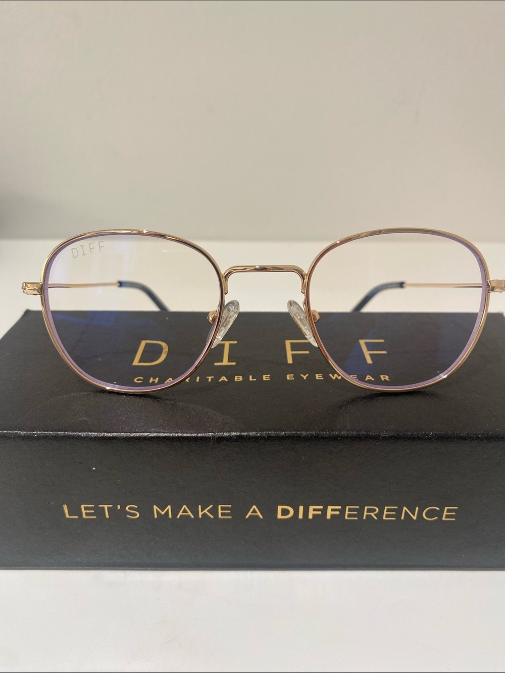 NIB Diff Eyewear “Sage” Gold Tone Rim Blue Light Glasses